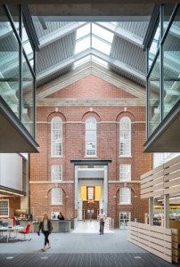 Sawyer Library at Williams College mixes the facade of the old architecture with modern embellishments. 