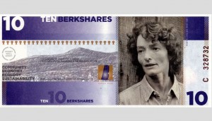 Close up of a BerkShare notes featuring Robyn Van En, a local ag movement pioneer