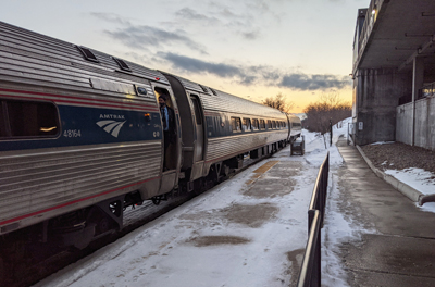 Amtrak's Lake Shore Limited train prepares to depart Pittsfield's Joseph Scelsi Intermodal Transportation Center for points east, including its final destination at Boston's South Station.