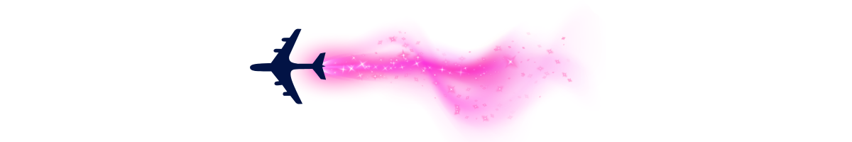 icon of airplane flying with pink glitter dust swirling behind it